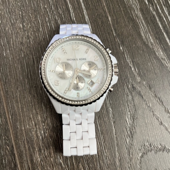 Michael Kors Accessories - MICHAEL KORS - Chronograph White Crystal Bezel Ladies Watch